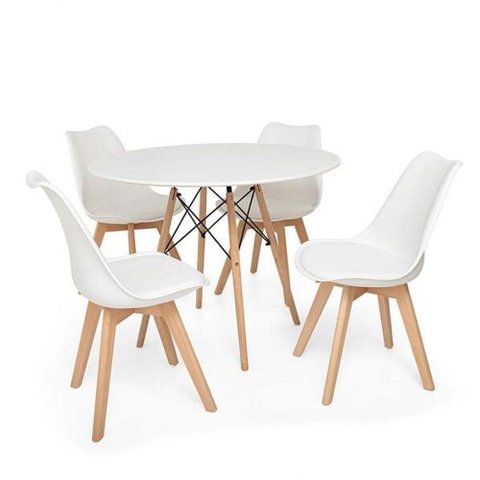 Kit Mesa Jantar Eiffel 90cm Branca + 04 Cadeiras Leda - Branca