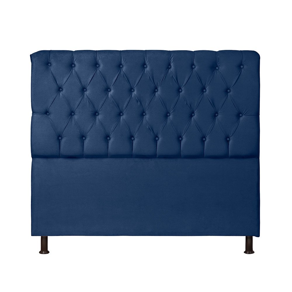 Cabeceira Estofada para Cama Casal Queem 160 Cm Londres Veludo: Veludo Azul Marinho - 2