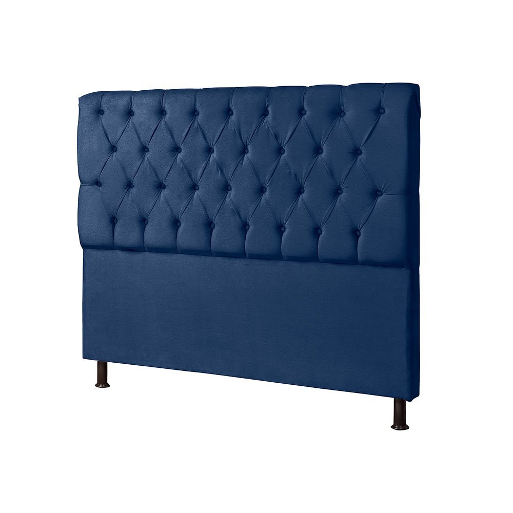 Cabeceira Estofada para Cama Casal Queem 160 Cm Londres Veludo: Veludo Azul Marinho - 3