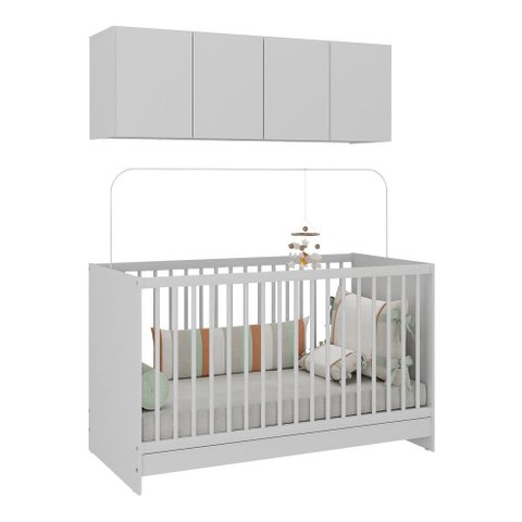 Berço 3 em 1 com Armário Aéreo 4 Portas Multimóveis Mp4140 Branco