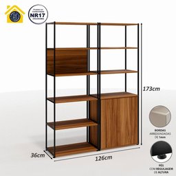 Estante Industrial 2 Torres Portas Prateleiras Metal Madeira Cor:nogal com Preto - 3