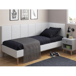 Cabeceira em L para Cama Box Solteiro Proteção Lateral Estofada - Corino Branco