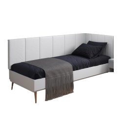 Cabeceira em L para Cama Box Solteiro Proteção Lateral Estofada - Corino Branco - 2