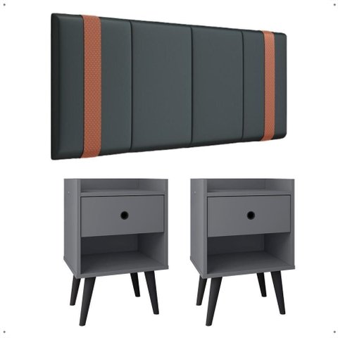 Kit Quarto 2 Mesas Cabeceira Pequena Retrô Painel Suspenso Cama Box Casal Queen 1,6