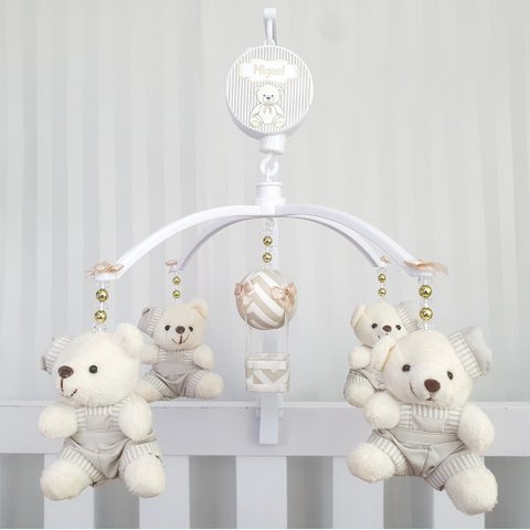 MOBILE PARA BERÇO MUSICAL GIRATÓRIO URSO BOINA BEGE