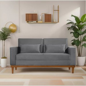 Sofá Living Valência 1,58 Mts C/base Madeira Decor Veludo - Cinza