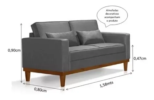 Sofá Living Valência 1,58 Mts C/base Madeira Decor Veludo - CINZA - 3