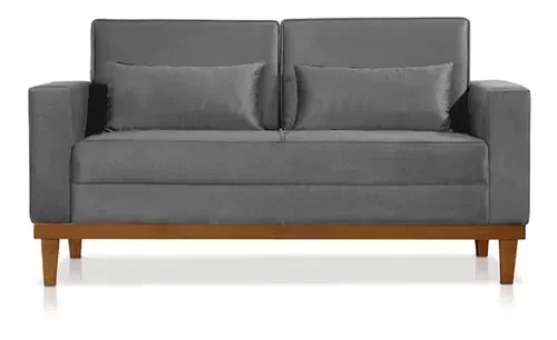Ver imagem 2 de Sofá Living Valência 1,58 Mts C/base Madeira Decor Veludo - Cinza