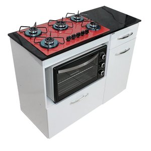 Kit Balcão Violeta Branco com Cooktop Vermelho 5 Bocas e Forno Elétrico 48l 127v