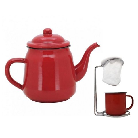 Kit Bule Esmaltado 1700ml e Mini Coador Café Individual com Caneca - Tuut