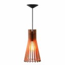 Ver imagem 1 de Luminária Lustre Pendente Madeira Vazado Aletado Soq E27 13x25cm Cor:marfim
