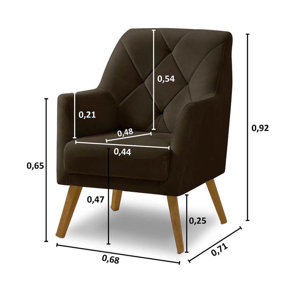 Poltrona Decorativa Bordada Magali Veludo Marrom Lansofbr - 4