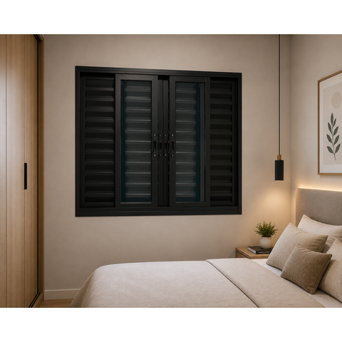 Janela Veneziana 6 Folhas Alumínio Preto 120x150 Linha 25 Jade