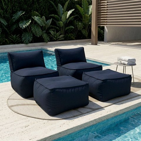 Conjunto 2 Puffes e 2 Apoios Outdoor Marine Impermeável Enchimento Eps Área Externa Piscina Varanda