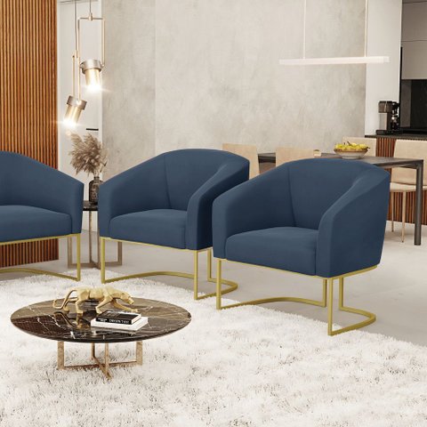 Cadeira Sala de Jantar Base Industrial Dourado Kit 2 Stella Suede D03 - D’Rossi