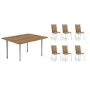 Ver imagem 1 de Conjunto: Mesa Sala Jantar Iguaçu C/ Tampo de Madeira 1.60cm + 6 Cadeiras Amsterdã Cromada/