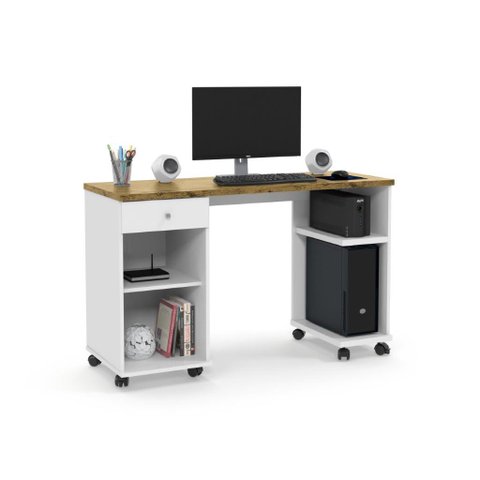 Mesa / Escrivaninha para Computador Mi com Rodízios Cor Branco / Nature