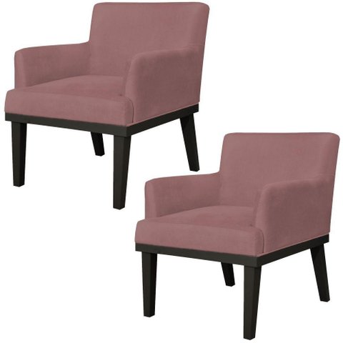 Kit 02 Poltronas Decorativas Para Sala de Estar e Recepção Beatriz W01 Suede Rosê - Lyam Decor