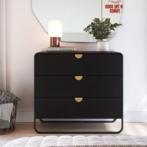 Cômoda para Quarto 3 Gavetas Luna Preto/Nero