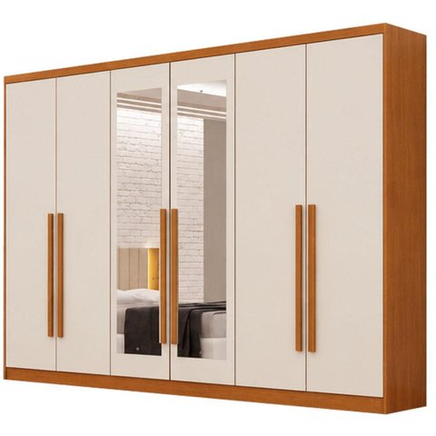 Guarda Roupa Casal Jalisco 6 Portas 4 Gavetas com Espelho Cinamomo Fendi - Novo Horizonte