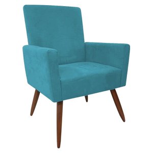 Cadeira Poltrona para Sala Nina Confortável e Reforçada Veludo Azul Turquesa
