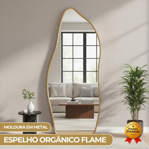 Espelho Orgânico Flame Corpo Inteiro Moldura Metal 200x100cm:branco