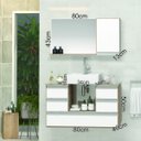 Ver imagem 2 de Conjunto Gabinete Banheiro POLO 80cm Madeirado/Branco - Gabinete + Cuba + Espelheira + Tampo Vidro