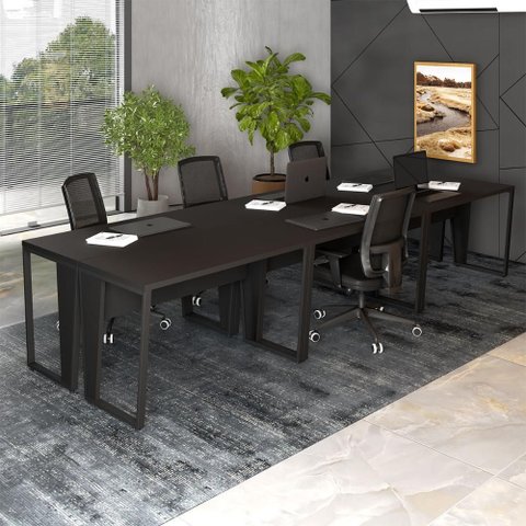 Mesa Trabalho Escritório 6 Pessoas 360cm Pé Metal F5 Office Cor:preto