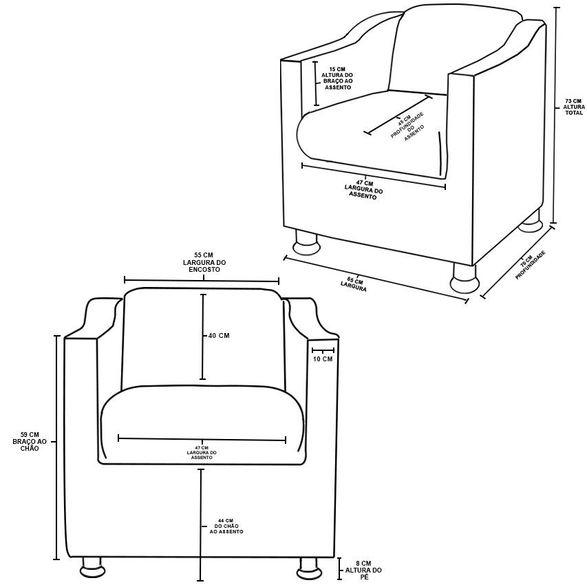 Kit 10 Poltronas para Recepção Clínica Médica Balaqui Decor Cor:Courino Cinza - 6