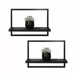 Kit 2 Prateleira Quadro Retangular Horizontal 40x28 com Base Preto - 1