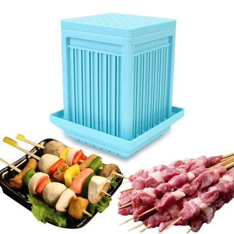 Máquina de Espetinho 49 Furos Forma para Churrasco Guia Cortador Manual Preparo Rápido de Espetos