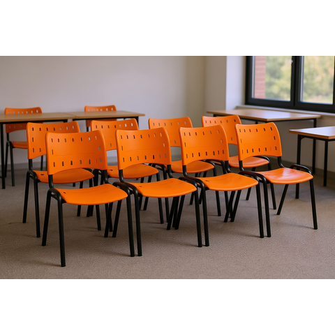 Kit 8 Cadeiras Iso Fixa Empilhável Escola Igreja Salão:laranja