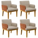 Ver imagem 1 de Kit 04 Poltronas Decorativas Base Mel Beatriz W01 Linho Bege Couríssimo Camel - Lyam Decor