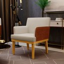 Ver imagem 4 de Kit 04 Poltronas Decorativas Base Mel Beatriz W01 Linho Bege Couríssimo Camel - Lyam Decor