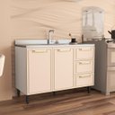 Ver imagem 1 de Balcão de Cozinha Amara 120x81cm com 3 Gavetas e 2 Portas Branco/Creme 250021
