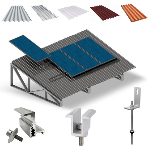 Kit Estrutura Suporte Fixador Linha C P/ 4 Placas Solar Alumínio Inox Telha Fibro Ondulada Viga Metá