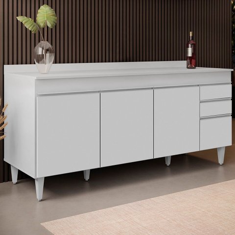 Balcão Gabinete 180cm com Tampo Dallas Branco - Lumil Lumil Móveis