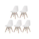 Ver imagem 3 de Conjunto Mesa de Jantar Eames Eiffel Redonda 110cm Tampo de Madeira Branco + 5 Cadeiras Brancas