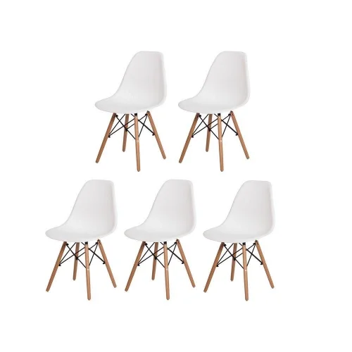 Ver imagem 3 de Conjunto Mesa de Jantar Eames Eiffel Redonda 110cm Tampo de Madeira Branco + 5 Cadeiras Brancas
