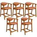 Ver imagem 1 de Kit 05 Banquetas Baixa Cozinha Sala de Jantar Bancada Cecília L02 Couríssimo Camel - Lyam Decor