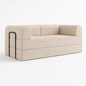 Sofá Cama de Espuma Modular Axel 160cm 02 Lugares com Apoio de Metal Linho Bege - Desk Design