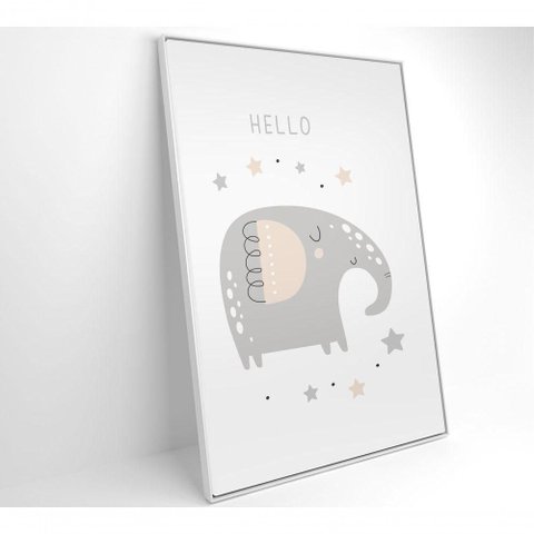 Quadro Infantil Hello Elefante Medidas 40x60 Cm Impressão Tecido Canvas