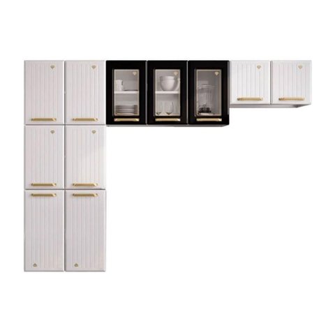 Cozinha Compacta Diamante New C/ 11 Portas ( 3 C/ Vidro ) Preto - Telasul