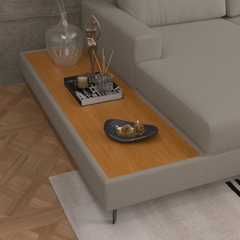 Sofá 322 cm Linho Areia Loft 6 Lugares com Chaise Esquerda e Deck Minha