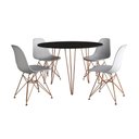 Ver imagem 5 de Mesa De Jantar Redonda 90Cm Preta Clips 3 Pés Com 4 Cadeiras Brancas Base Cobre Cor: Preto