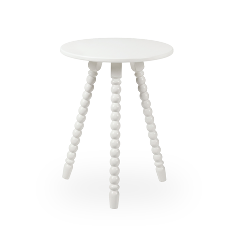 Mesa Lateral de Apoio em Madeira Maciça com Design Torneado Branco Fosco