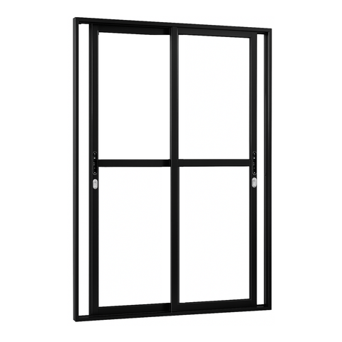 Porta Sacada de Aluminio Preto 2 Folhas Móveis Linha 25 com Fechadura 2,10x1,50