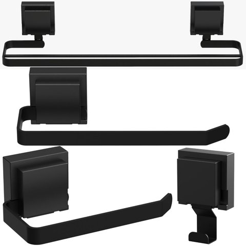 Kit Acessórios de Banheiro Ventosa Preto Duplo 4pçs F.max