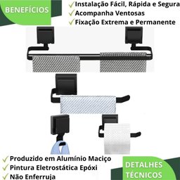 Kit Acessórios de Banheiro Ventosa Preto Duplo 4pçs F.max - 5