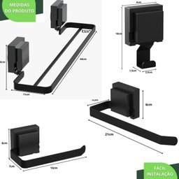 Kit Acessórios de Banheiro Ventosa Preto Duplo 4pçs F.max - 6